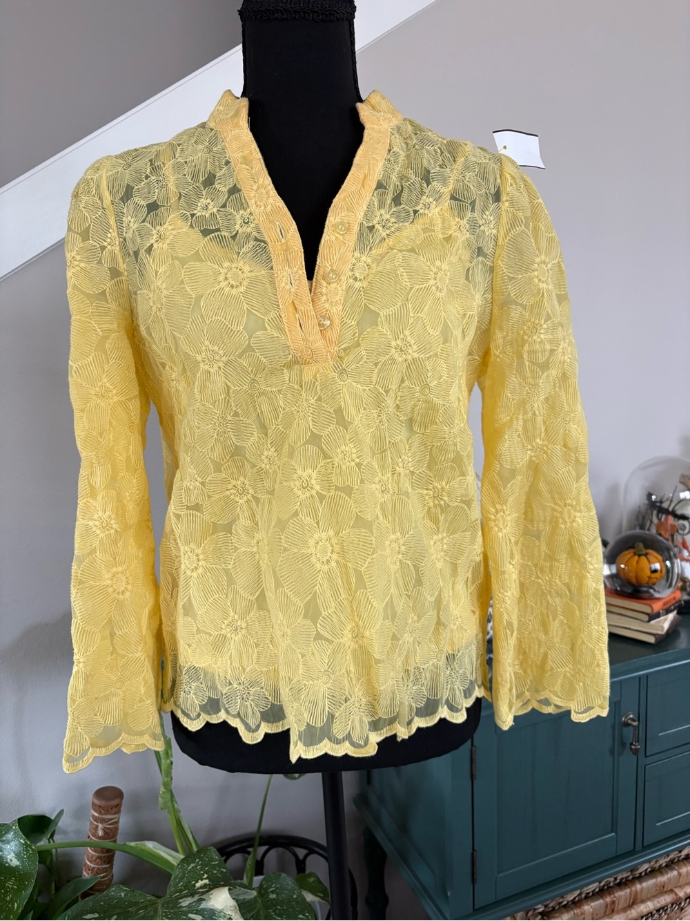 Erika Yellow Floral Lace V-Neck Blouse